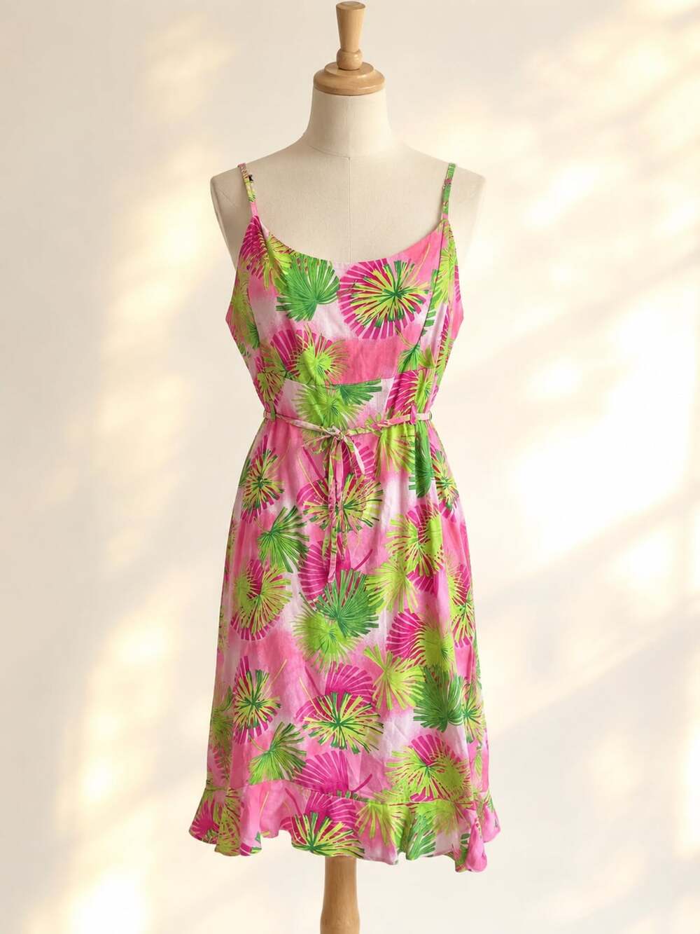 Aloha Hut Hawaii Pink Tropical Palm Leaf XL Resort Beach Cruise Mini Dress